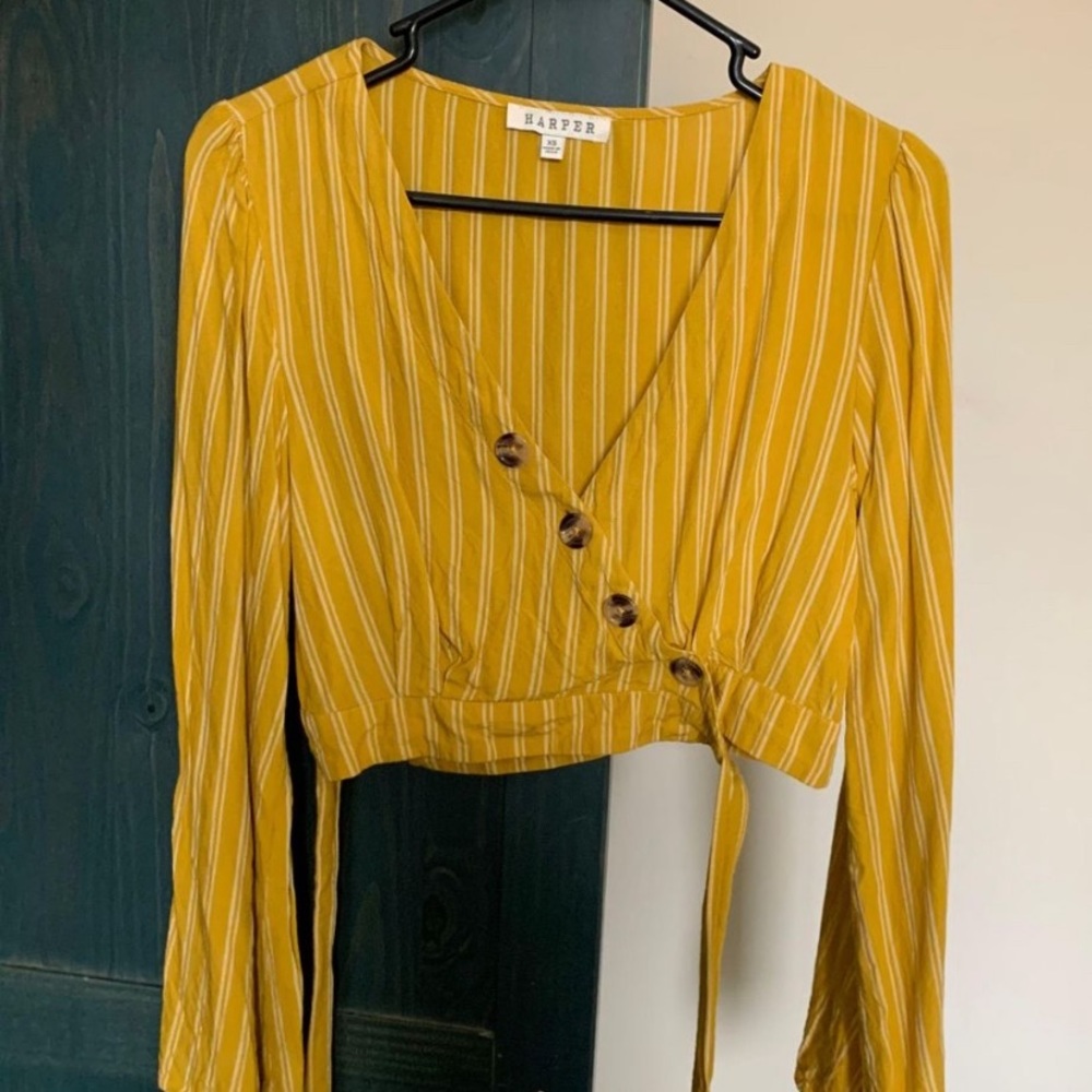 Stripe Yellow Wrap Crop Top